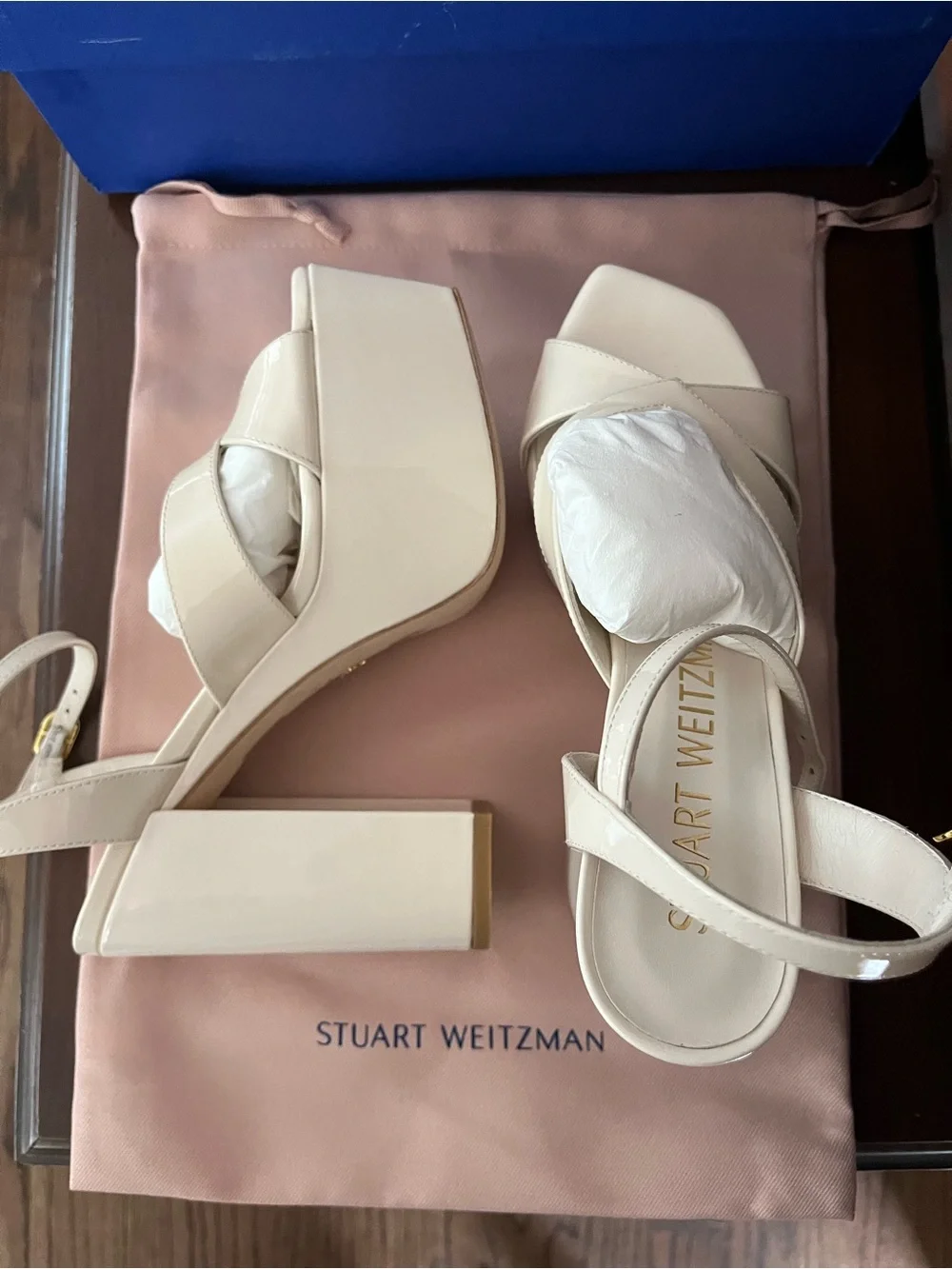 Stuart Weitzman Miami Squarehigh 140 Platform Sandal in Seashell Size 6